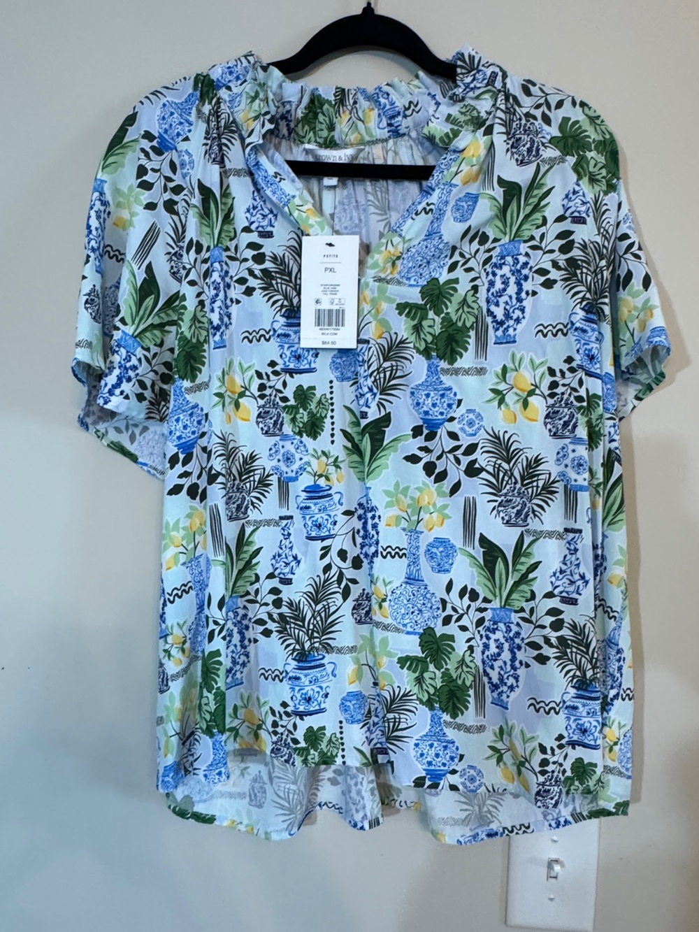 Light Blue Botanical Print Short-Sleeve Shirt - Crown & Ivy
